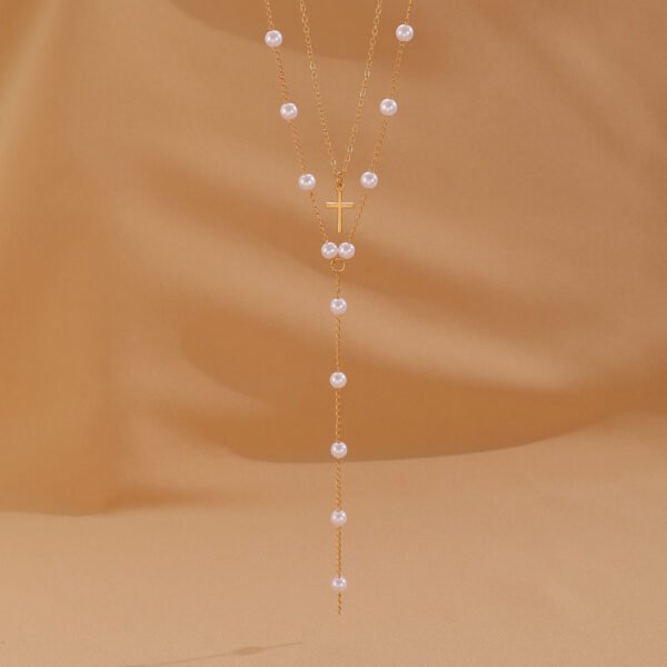 Pearl Cross Bikini Necklace –Swimwear Accessories - 图片 3