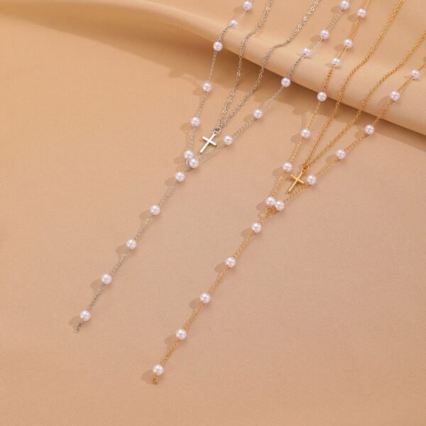 Pearl Cross Bikini Necklace –Swimwear Accessories - 图片 4