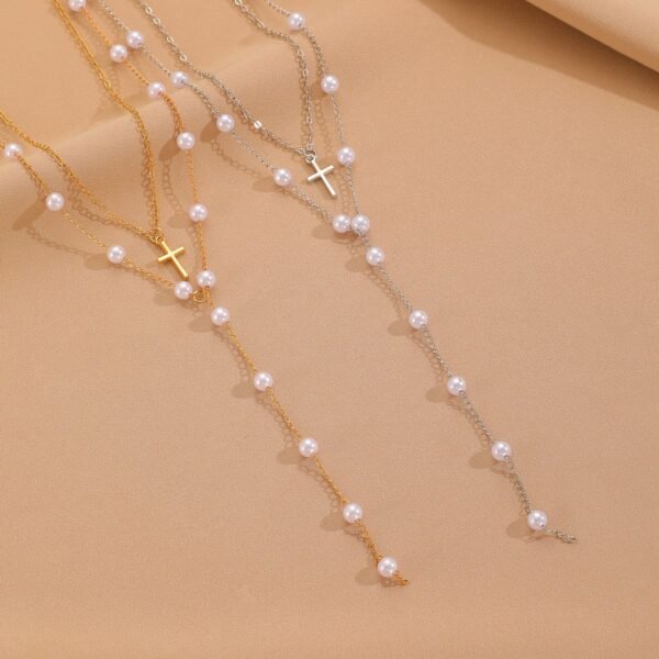 Pearl Cross Bikini Necklace –Swimwear Accessories - 图片 5