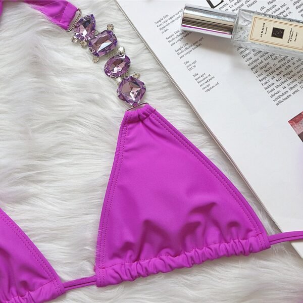 Luxury Red Crystal Bikini Set – Tie Side Triangle Swimsuit - 图片 4