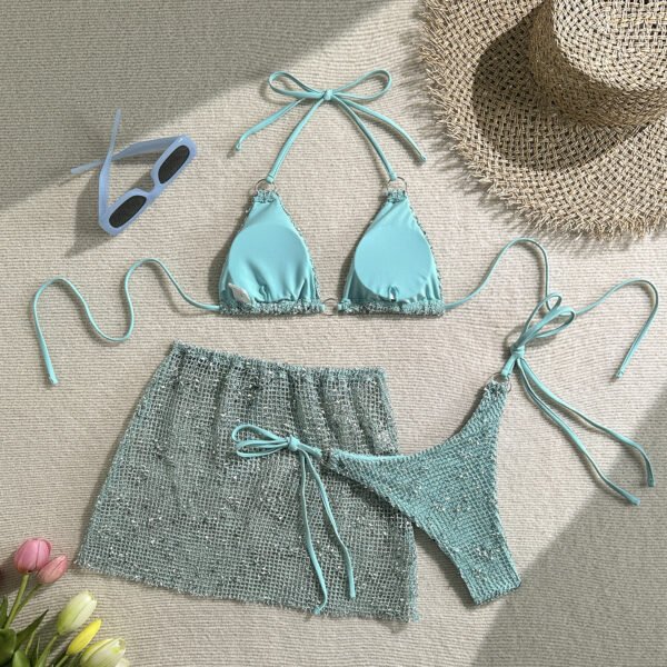 3-Piece Mesh Bikini Set – Sheer Cover-Up - 图片 2